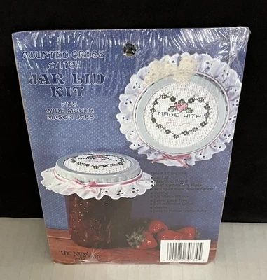 Counted Cross Stitch Jar Lid Kit Fits Wide Mouth Mason Jar "Made With Love"