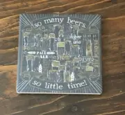 Thirstystone Square Coasters with Holder "So Many Beers, So Little Time" Mancave