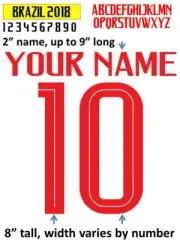 BRAZIL 2018 IRON ON heat press transfer numbers for soccer jersey
