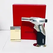 Jobon Jet Lighter Refillable Wind Proof Fully Adjustable Flame with Gift Box (Silver)
