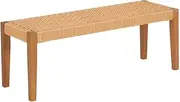 Weather-Resistant Acacia Wood Outdoor Garden Bench, PE Wicker 2-Seater Bench Loveseat, Multi-Purpose Patio Seat Bench for Picnic Barbecue and Home Party