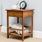 2 Tier Bamboo Side Table Bedside Couch Sofa End Table Plants Display with Drawer