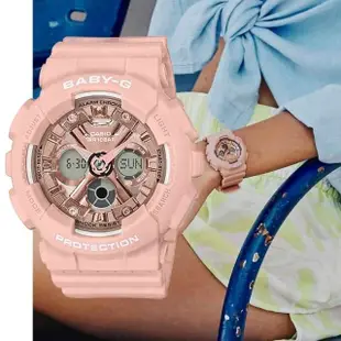 【CASIO 卡西歐】BABY-G 混搭金屬三眼搖滾甜美運動女錶-玫瑰粉(BA-130-4A)