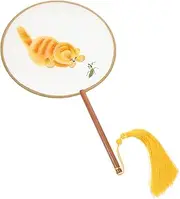Ipetboom Adorable Cat Pattern Embroidery Round Fan Dual Sided Decorative Handheld Fan for Adults Charming Vintage Decor for Summer Events Stylish Outfits