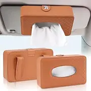 RETON Minimalistic Brown PU Leather & Velvet Rectangular Car Tissue Holder, Sun Visor Napkin Holder, Mask Holder, Universal Auto Accessory