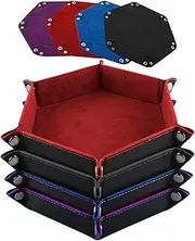 SIQUK 4 Pieces Dice Tray Set Foldable Dice Trays Hexagon Dice Rolling Tray PU Leather Dice Holder for Dice Games Like RPG, DND and Other Table Games, Red, Black, Blue and Violet