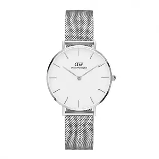 Daniel Wellington DW 手錶 Petite Sterling 32mm星鑽銀米蘭金屬錶-白錶盤-銀框 DW00100164