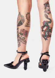 [Namilia] Black Patent Vegan Dick Heel Slingback Pumps
