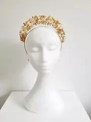 Miss Sienna. Womens gold & offwhite pearl and crystal beaded headband fascinator