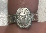 EGYPTIAN HANDMADE 800 STERLING SILVER scarab Adjustable Ring 5.00 gr SIZE 7-8