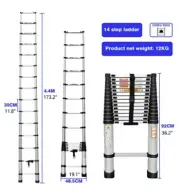 14.4FT Aluminum Telescopic Ladder Collapsible Extension Step Ladder A-Frame