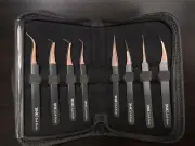 Professional High Quality Black/Rose Gold Eyelash Extension Tweezer Set x8 +Case