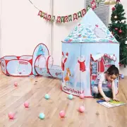 Christmas Kids Pop Up Play Tent 3-in-1 Indoor Playhouse with Tunnel and Ball Pit