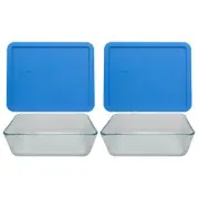 Pyrex 7212 11-Cup Glass Storage Dish w/ 7212-PC Marine Blue Plastic Lid (2-Pack)