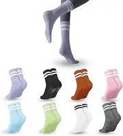 [XWGKLN] 8 Pairs Breathable Non Slip Yoga Pilates Socks Women Cotton Grip Socks for Pilates Pure Barre Ballet Dance Barefoot Workout, Multicolour, One size