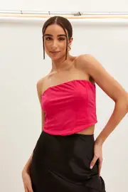Pink Corset Bandeau Crop Top - Size M, Women's Bandeau