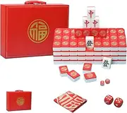 VPH Extra-Large Chinese Mahjong with The Character Fu Lin in red, 144 Pieces in Total, Including a PU Leather case and a Table mat.