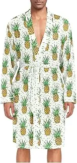 [ZZXXB] Geometry Pineapple Mens Sleepwear Robe Lightweight Nightgown Long Sleeves Spa Bathrobe with Pockets M-XL