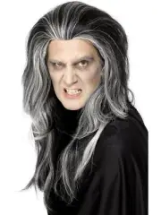 Gothic Vampire Wig Halloween Dracula Long Grey Fancy Dress Costume Accessory