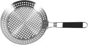 Toyvian Round BBQ Pan Non Stick Grill Tray Heat Resistant Handle Portable BBQ Plate for Outdoor Grilling Vegetable Straining for Picnics and Camping