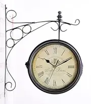Station Clock Double-Sided Exterior Double-Sided Wall Clock, European Style Old Station Clock for Outdoor Mounting A