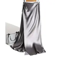 在飛比找Yahoo!奇摩拍賣優惠-歐貨2023不規則醋酸緞面法式優雅開叉中長款包臀魚尾裙夏季Q