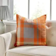 Manhattan Orange And Gray Check With Microgel Feather-Like Insert Pillow