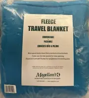 Magellan’s Fleece Travel Blanket New 58”X37” Blue Airline W/Pocket