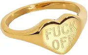 [COLORFUL BLING] Personalized Off Heart Band Ring Inspirational Middle Finger Tail Ring Titanium Steel Hypoallergenic Stacking Cool Dainty Fashion BFF Birthday Daughter Gifts for Women Girls