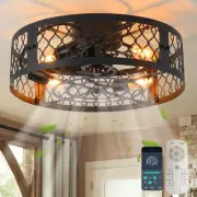 20in Caged Ceiling Fan with Light,Bladeless Black Fandelier Ceiling Fan with ...