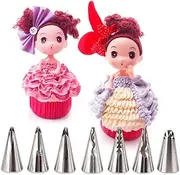 FantasyDay 7-Piece Stainless Steel Ruffle Piping Nozzles Bobbi Skirt Icing Tips Cake Decorating Supplies Cookies Cupcake Icing Decorating Supplies Decorating Kits Frosting Icing Tips Baking Set Tools