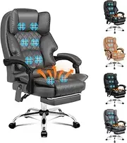 [ALFORDSON] Ergonomic Office Chair Recline with 8-Point Massage and Heated Seat, Gaming Executive Computer Racer Chair Adjustable Height,PU Leather Home Office Chair with Lumber High Back Footrest(Grey)