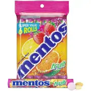 Mentos Candy, Mint Chewy Candy Roll, Fruit, Non Melting, 1.32 Oz , 6 Count(Pk 1)