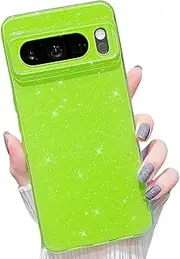 [MINSCOSE] Compatible with Google Pixel 8 Pro Neon Case,Cute Bling Glitter Thin Slim Shockproof TPU Sparkly Cover for Women Girl for Google 8 Pro 6.7 INCH-Neon Green