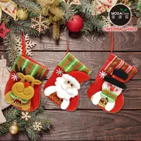 在飛比找PChome24h購物優惠-摩達客★7.5吋條紋玩偶小聖誕襪吊飾三入組