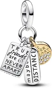 [PANDORA] Moments 763436C01 Triple Friendship Charm Pendant Made of Sterling Silver with Gold-Plated Alloy and Cubic Zirconia, Compatible Moments and ME Bracelets, One size, Sterling Silver, Cubic
