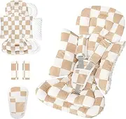 DILIMI Infant Car Seat Insert, Baby Car Seat Head Support with 3 Strap Paddings, Soft Newborn Car Seat Cushion for Stroller, Swing, Bouncers, Brown Checkered