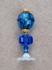 VINTAGE Chrysnbon Blue Parlor Lamp Brass Dollhouse Miniature Globe Bead Light