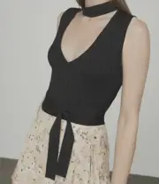 BCBGMAXAZRIA HANA NEW $158 XS BLACK STRETCHY RIBBED MOCK NECK CROP TOP PULLOVER