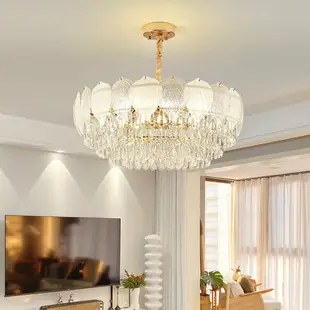 水晶燈輕奢簡約現代吊燈LED燈具臥室客廳餐廳奶油風時尚燈具吸頂