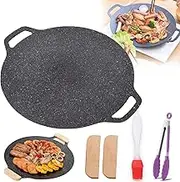 Non-stick Round Baking Pan, Korean Grill Pan for Indoor Cooking, Cooker Bakeware Meat Pot Outdoor Travel Camping Frying Pans (Thin,36CM)