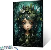 Forest Princess Oil Paint by Number Kits for Kids and Adults Beginner Fashion Girl with Green Leaves Acrylic Digital Pitures Birds With Wings Paintwork 16''W x 20''H Bedroom Decor Gift (Frameless)