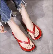 [GHYUB] Women’s Summer Flip-Flops Thongs Comfort Slippers for Beach/Pool，Mens Leather Sandals Female Wear Fashion Sandals New Summer Non-Slip Leather Flip-Flops (Color : Red, Size : EUR39/40)