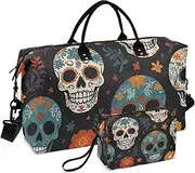 [ZRYSMY] Colorful Sugar Skulls Floral Duffel Bag for Traveling, Travel Bag Gym Bag, with Multiple Interior Pockets Shoulder Weekender Bag for Women Men with Toiletry Bag 20.5L x 1.9W x 13.8H