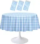 3 Pack Light Blue Gingham Tablecloth round 84 X 84 Inch round Plastic Checkered