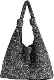 [STBTOO] Sparkly Y2k Purse for Women Cute Evening Shoulder Bag Shiny Top-handle Tote Bags Knotted Party Clutch Handbag