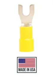 (50) 12-10 #8 Yellow VINYL FORK SPADE TERMINAL ELECTRICAL CONNECTOR MADE IN USA