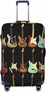 [CADREWY] Art Guitar Pattern Print Travel Suitcase Cover Luggage Protector with Elastic Anti Scratch for Carry On, Black, Small