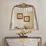 [POZINO] Gold Arch Mirror, 30"x35" Antique Mirror with Ornate Crown Molding, Vintage Decorative Mirrors for Bathroom Bedroom Entryway Fireplace Living Room