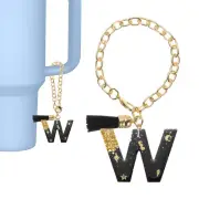 Letter Charm for Stanley Tumbler Initial Keychain with Tassel Letter W Black